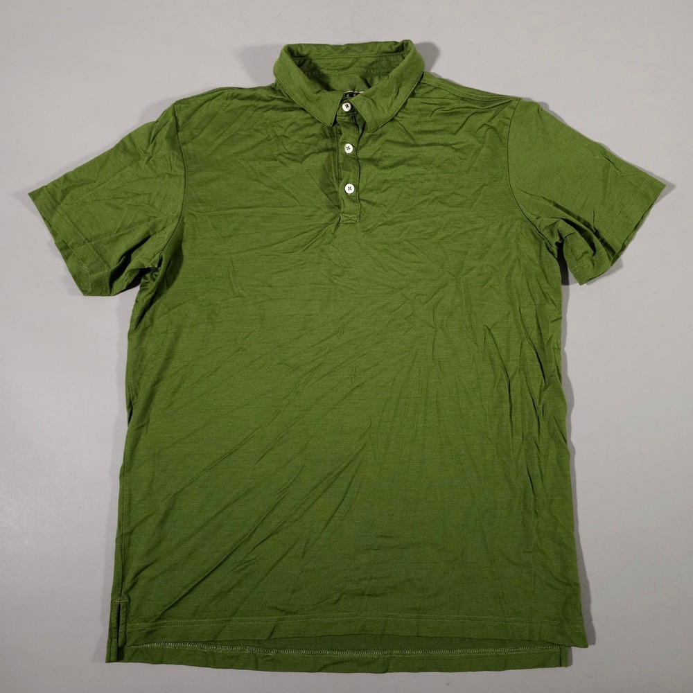 Stio Polo Shirt Mens Medium Green Wool Tencel Short Sleeve Performance
